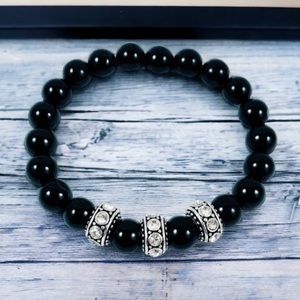 Genuine onyx & cz spacers bead bohochic bracelet